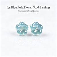 Boucles d'oreilles en jadéite bleu glacial naturel en forme de fleur de prunier, type A, en jade guatémaltèque, pour femmes, vente en gros