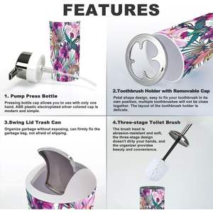 Juego de accesorios de baño de colibríes de verano sin costuras de 6 piezas, baño de Metal con acabado cromado, flores tropicales, orquídeas, decoración del hogar en stock - Product Image 5