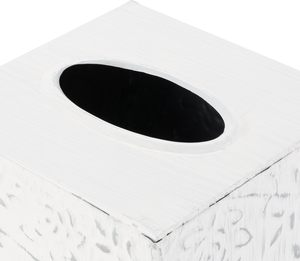 Couverture de boîte à mouchoirs en céramique blanche en détresse Country Chic support de boîte à mouchoirs décoratif carré avec fonction organisateur - Product Image 5