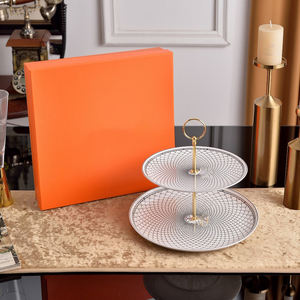 Plato de cerámica real europeo, platos de postre de cerámica dorada de doble/3 capas, juego de platos de lujo para boda - Product Image 5