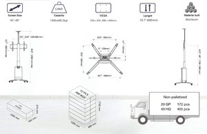 Supporto motorizzato a soffitto per TV e tablet, con base mobile, per caminetto elettrico, acquario, tavolo a colonna in vetro regolabile a movimento completo - Product Image 5