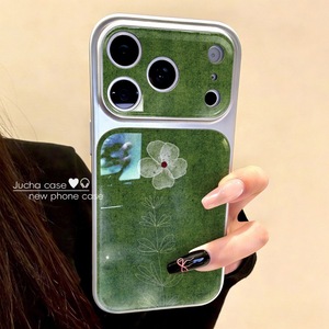 ZL114 Nuova Cover Personalizzata per <span class=keywords><strong>iPhone</strong></span> 17 Pro, Protezione Completa Lente, Stile Coreano Sfondo Verde con Fiori - Product Image 1