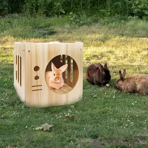 كابينة الأرنب هي مكان اختباء للحيوانات الأليفة لراحة اللعب وموائل مريحة منزل خشبي للقطط
