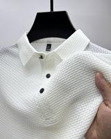 Chemise décontractée à manches courtes pour homme en soie glacée brodée, respirante, infroissable, avec poche, boutonnée, pour l'été, vente en gros