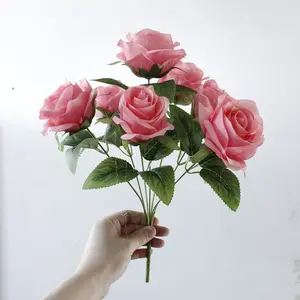 Bouquet de roses artificielles de mariage, prix d'usine bon marché, vente en gros, haute qualité, 7 têtes de roses en soie, fleurs artificielles