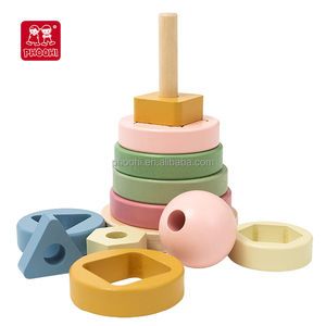 Blocs de jeu éducatifs Montessori en bois tour irisée sûre pour bébé <span class=keywords><strong>pont</strong></span> arc-en-ciel jouets empilables - Product Image 2