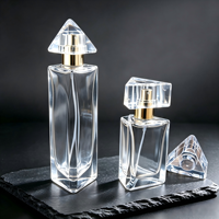 Flacons de parfum en stock, col de 15 mm, 30/50 ml, en verre transparent, vides, rechargeables, forme triangulaire, vente en gros