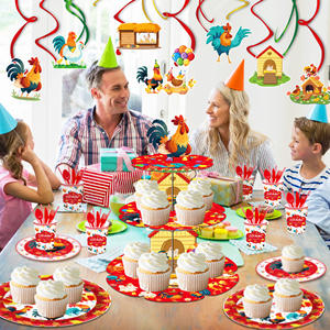 Huancai pollo fiesta pastel soporte gallina <span class=keywords><strong>Gallo</strong></span> 3 niveles Cupcake soporte postre Torre decoración para niños cumpleaños granja fiesta suministros - Product Image 6