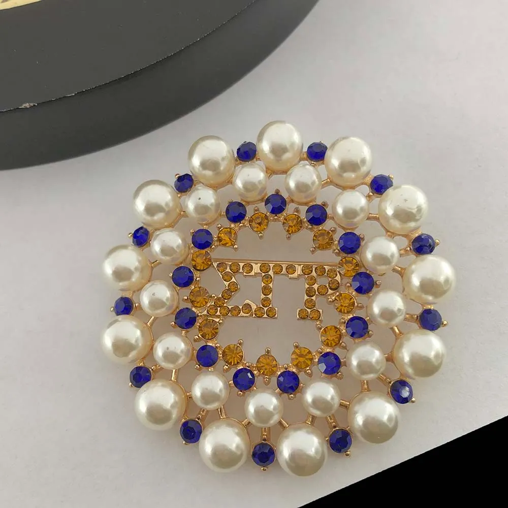 Broche perle cristal bleu jaune