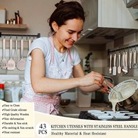 Set Peralatan Masak Silikon Anti Lengket 43 Buah, Gagang Stainless Steel, Tahan Panas, Ramah Lingkungan