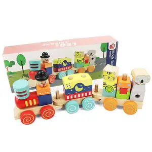 ボックスにパッケージ化されたカスタマイズ可能な木製列車ビルディングブロックセットユニセックスDIY教育玩具