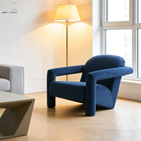 Fauteuil individuel moderne en velours bleu pour salon, style nordique de luxe, avec accent bouclé, pour salon