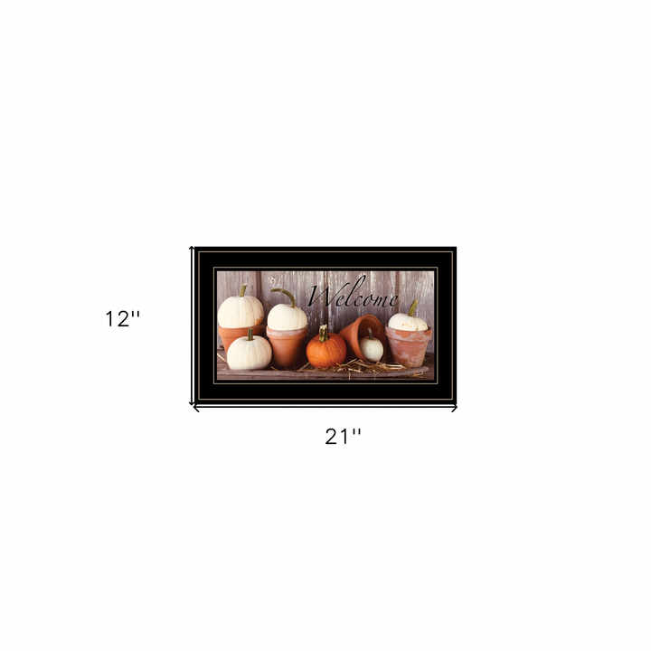 HMS Welcome Pumpkin Wall Art 2 Black Framed Prints Rattan Metal Straw for Home Decoration Living Room Bathroom Christmas Pattern