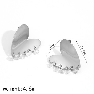 Heart-Shaped Stainless Steel <b>Stud</b> Earrings Gold <b>Silver</b> With Crystal Drops Fashion Jewelry For Women - Product Image 4
