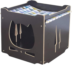 Nid pour chat en bois multifonctionnel, maison pour chat, tabouret, cachette respirante pour chat avec hamac doux, personnalisable - Product Image 1