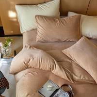 Housse de couette en velours de lait doux, ensemble gaufré épaissi 4 pièces, ensemble de literie 4-en-1 100% polyester, ensemble de literie chaude