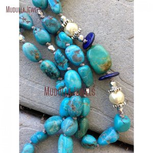 NM20616 <strong>Boho</strong> Hand Knotted Turquoise Nugget <strong>Necklace</strong> Layering Stone <strong>NECKLACE</strong> Lapis Beads <strong>Necklace</strong> - Product Image 5