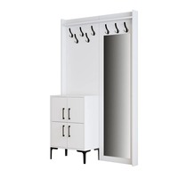 Porte-manteau mural moderne blanc durable en mélamine, panneau de particules, arbre de hall, avec miroir, rangement pour chaussures, plusieurs étagères
