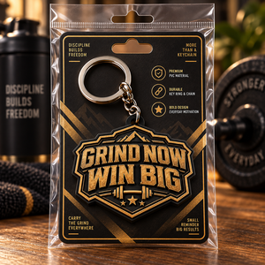 Llavero de PVC Grind Now Win Big, Forma Irregular, Estilo Vintage, Impresión en Relieve, Resistente, Regalo Promocional, Fabricación OEM ODM - Product Image 2