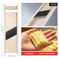 Mandoline à légumes et hachoir 5 mm pour coupes en bâtonnets, invention brevetée, protège-main, bois massif, lame manuelle en acier inoxydable