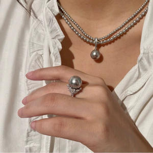 ชุดราชินีน้ำแข็งเงินแท้ 925 ประดับด้วยเพทาย แหวนไข่มุกสีเทาธรรมชาติขนาด 11-12 มม. อุปกรณ์เสริม - Product Image 3