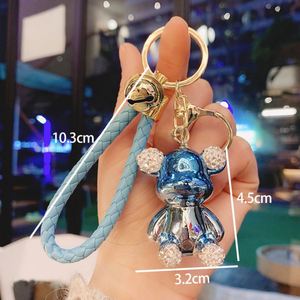 Fashion Cartoon Cute Electroplated Bear Doll 3D Teddy Bear Keychain Leather <b>Rope</b> Wristband Cute Bear Key Chain Bag Charm Pendant - Product Image 6
