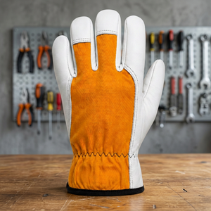 Gants de travail en cuir JNA GROUP, blancs avec bouts des doigts orange, antidérapants, avec poignet élastique, usage général, assemblage, 11 oz - Product Image 2