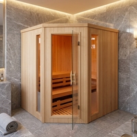 Sauna de Vapor Seco de Infrarrojos Lejanos para 4-6 Personas, de Madera Sólida de Cedro Rojo Canadiense, con Diseño Moderno y Conexión Eléctrica