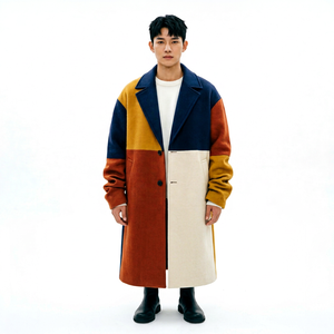 <b>Men's</b> Color Block Long Wool Blend Overcoat Stand Collar <b>Warm</b> Business <b>Winter</b> Outerwear ODM Private Label Wholesale Manufacturer - Product Image 1
