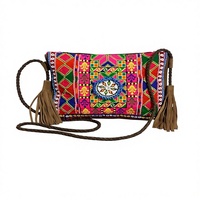 Sac bandoulière pour femme en cuir brodé à motif paysager, artisanat traditionnel indien Banjara