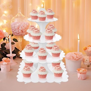 White Cardboard <b>Cupcake</b> Stand Tower Round Square <b>Cup</b> Cake Display Holder with Custom Cutting Processing Service - Product Image 5