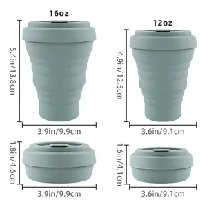 12 16oz tasse à café pliable portable extérieure réutilisable tasse de voyage à café en silicone sans BPA avec couvercle