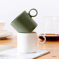 Ensemble de tasses de café en céramique, vert et blanc, fait à la main, Cappuccino Mocha, en céramique, pour le thé, l'après-midi, 6 pièces
