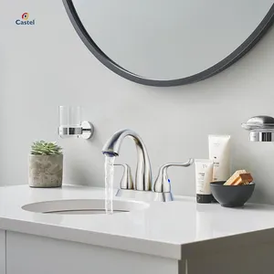 2 due fori in ottone rubinetto ad acqua fredda a collo lungo bagno lavabo Color argento rubinetto montato sul ponte