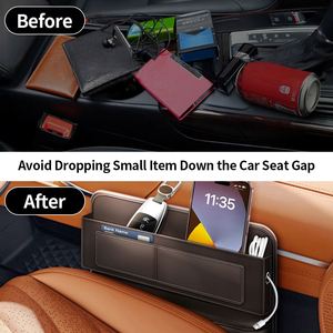 Organizador Universal de Lujo para Coche de Cuero PVC, Caja de Almacenamiento Delantera con Portavasos de PP, Relleno para el Espacio Lateral de la Consola, Lado del Asiento - Product Image 2