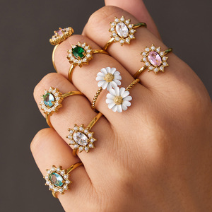 Anello Trendy in Acciaio Inossidabile Placcato Oro 18K a Forma di <span class=keywords><strong>Margherita</strong></span>, Impermeabile, Regolabile, con Zirconi, Regalo per Donne - Product Image 1