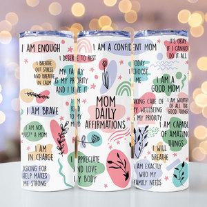 Vaso Térmico Delgado de 20oz con Frase Inspiradora de Afirmación Diaria para Mamás Primerizas, Taza de Viaje Personalizada de Acero Inoxidable Aislada - Product Image 1
