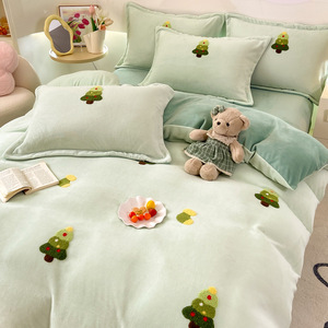 Textiles <span class=keywords><strong>de</strong></span> maison ensemble <span class=keywords><strong>de</strong></span> literie housse <span class=keywords><strong>de</strong></span> <span class=keywords><strong>couette</strong></span> épaissir flanelle housse <span class=keywords><strong>de</strong></span> <span class=keywords><strong>couette</strong></span> hiver chaud neige polaire feuille taies d'oreiller Twin Queen King Size - Product Image 2