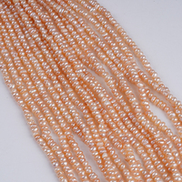 Perles naturelles de 7 pouces en gros, perles d'eau douce blanches de 3-4 mm en forme de bouton, brins de perles