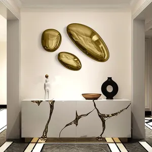 공장 사용자 정의 로고 크기 수공예품 현대 럭셔리 가정 장식 매달려 금속 자갈 스테인레스 스틸 벽 장식