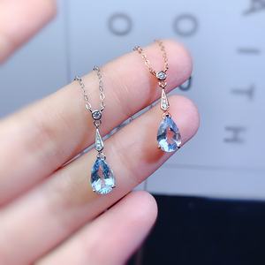 Collar de Aguamarina con Corte Brillante Redondo, Joyería S925, Collar de Aguamarina de Plata de Ley <span class=keywords><strong>925</strong></span> Original al por Mayor para Mujer - Product Image 5