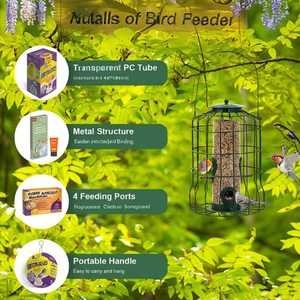 Mangeoire à oiseaux suspendue en métal 1,8 L avec 4 ports d'alimentation, anti-écureuil, pour l'extérieur, pour l'observation des oiseaux sauvages dans le jardin - Product Image 1