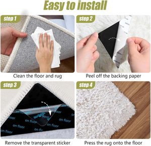 Patins antidérapants pour tapis, pour sols en bois dur et carrelages, alternative lavable et réutilisable à la bande adhésive pour tapis, attaches de coin robustes pour tapis - Product Image 5