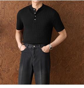 T-shirt en tricot à col <span class=keywords><strong>Henry</strong></span> style <span class=keywords><strong>Old</strong></span> Money pour homme, manches courtes, été - Product Image 6
