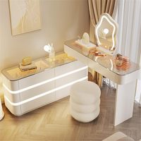 Coiffeuse moderne en pin la plus populaire avec grand miroir LED, rangement spacieux et meuble de chambre haut de gamme