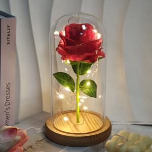 Toptan LED Işıklı Kırmızı Gül Çiçeği Yapay Yuvarlak Gül Cam Fanus İçinde Anneler Günü Düğünleri Ev Dekorasyonu İçin Mükemmel Bir Hediye - Product Image 1