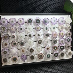 수제 천연 자수정 드루지 슬라이스 링 순은 925 인레이드 퍼플 플라워 크리스탈 링 보헤미안 주얼리 - Product Image 4