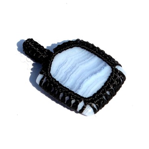 Encaje azul ágata cabujón macramé envoltura colgante bohemio diamante cuarzo Piedras Naturales curación cristal piedras plateado regalo - Product Image 2