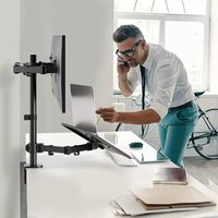 Dudukan Monitor Komputer/Laptop Besi Berlapis Plastik, Dapat Diatur Ketinggiannya, Berventilasi, untuk Monitor Ganda, Penggunaan di Rumah/Kantor