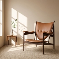 Fauteuil individuel moderne en similicuir, style Mid-Century, avec structure en bois de frêne massif, pour salon et hôtel, personnalisable OEM/ODM